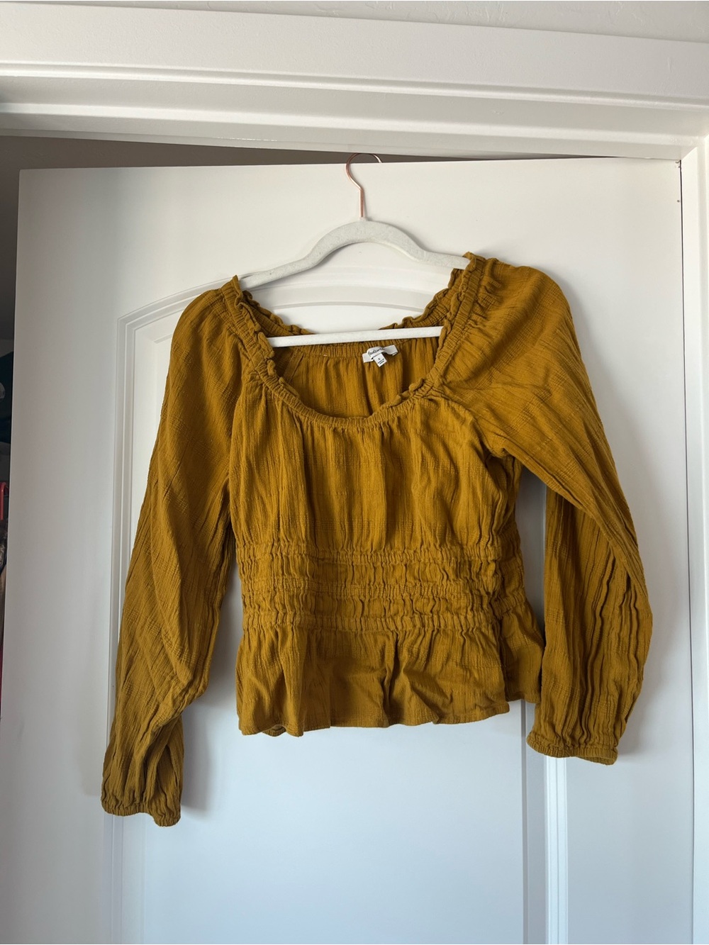 Madewell Mustard Smocked Peasant Blouse - Women Tops